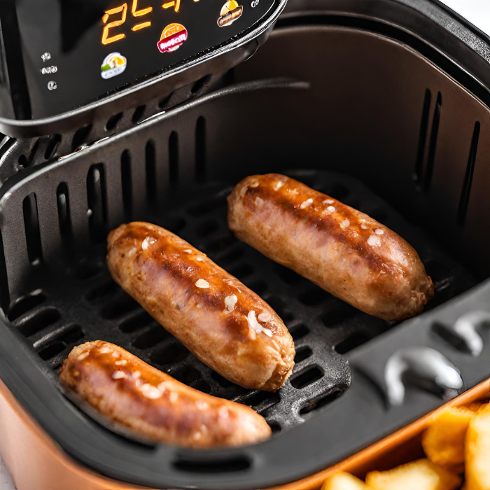 Crispy cheddar brats in an air fryer.