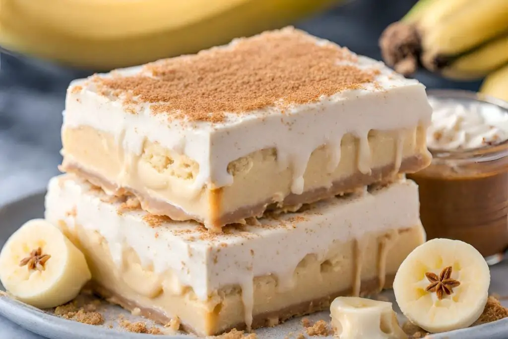 Ingredients for Banana Pudding Ice Cream Bars on a kitchen counter.