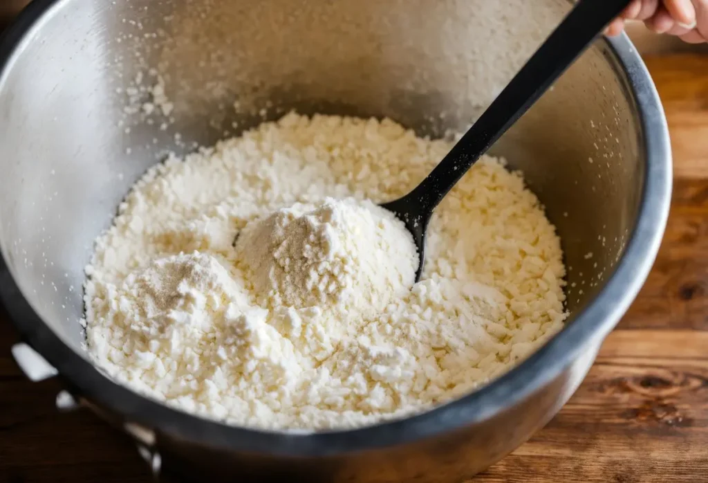 Step-by-step preparation of a gluten-free recipe, showing ingredients being mixed and the completed dish.