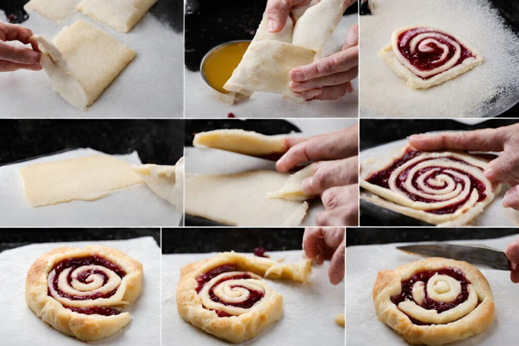 Step-by-step preparation of Monte Cristo Pinwheels.