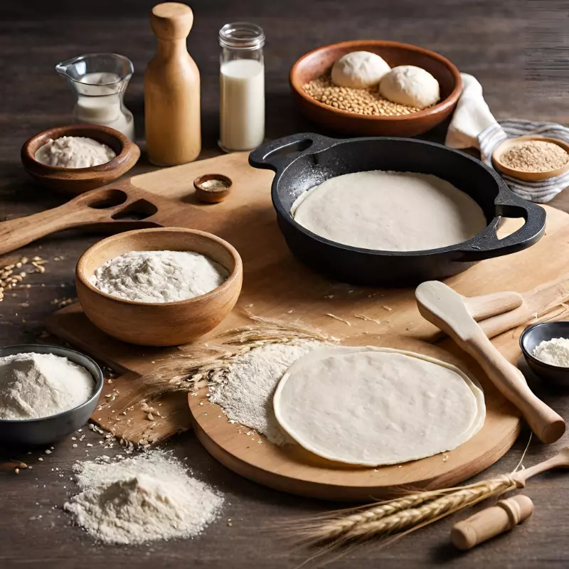 Tortilla press, skillet, and ingredients for making tortillas.