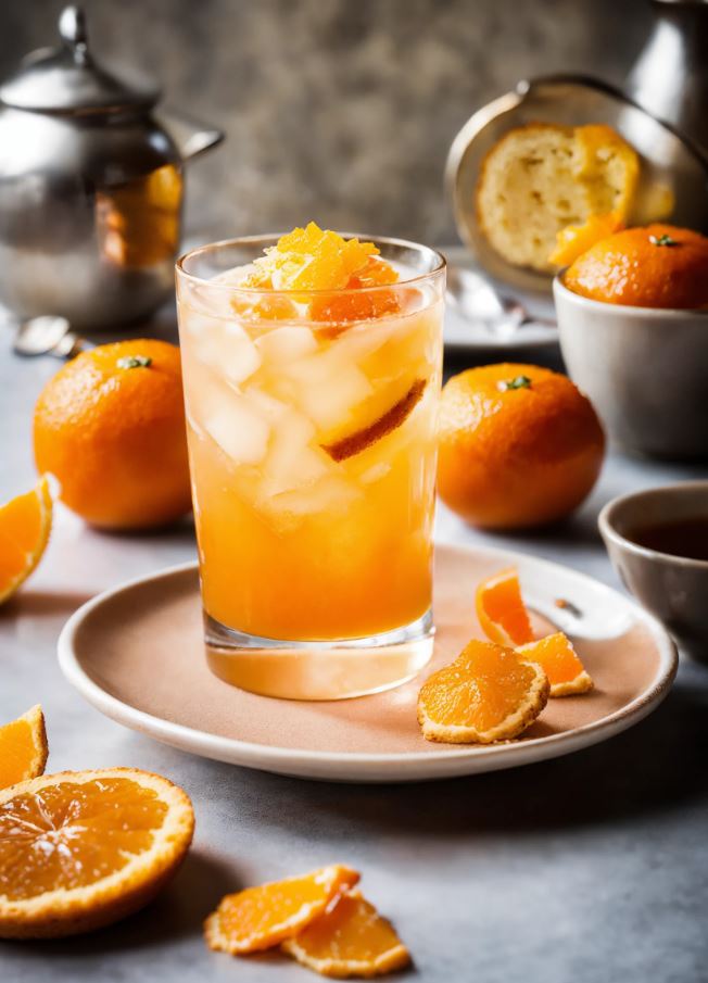 Orange Tea Shot with food pairings.