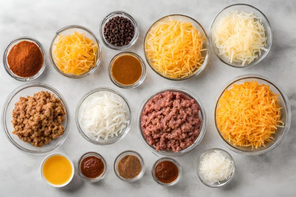 Ingredients for Taco Crock Pot Hashbrown Casserole