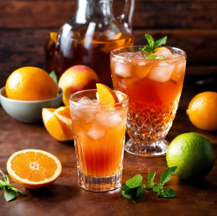 Ingredients for Orange Tea Shot Recipe on a table.