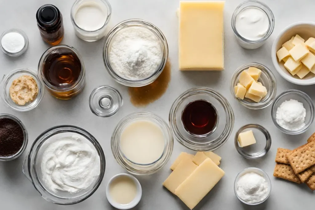 Ingredients for salted caramel bites displayed on a countertop.