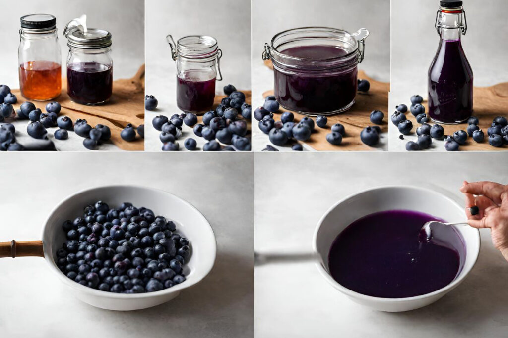 Step-by-step process of making blueberry moonshine at home.