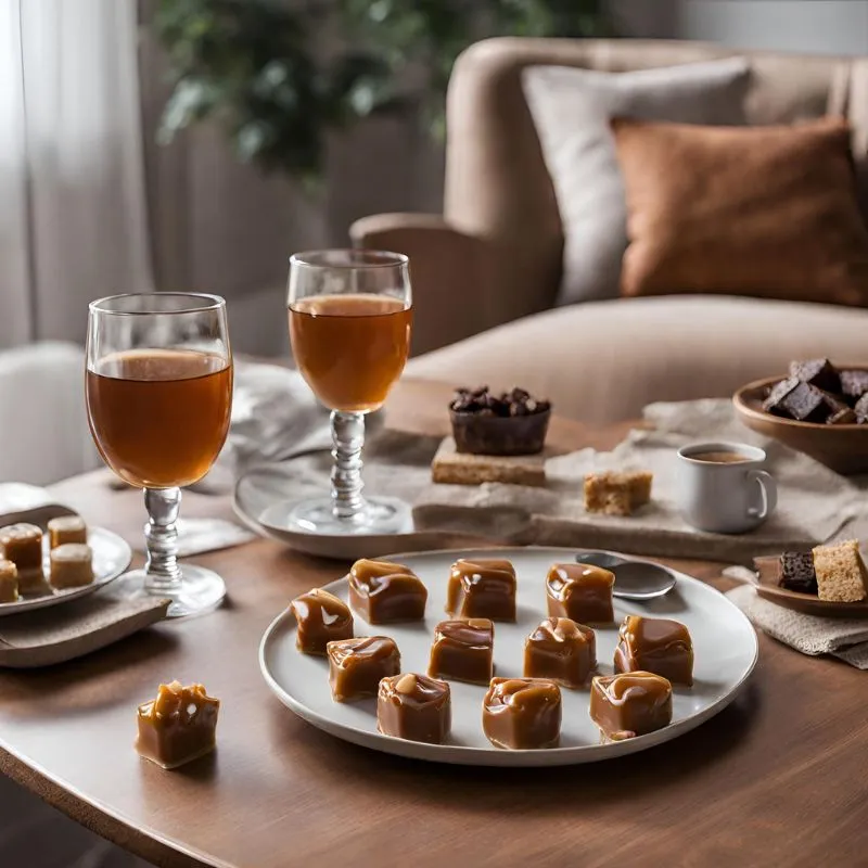 Salted caramel bites paired with coffee, tea, and wine.