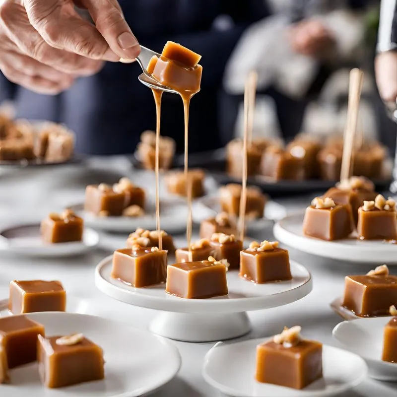 Salted caramel bites served at a party, focusing on presentation.