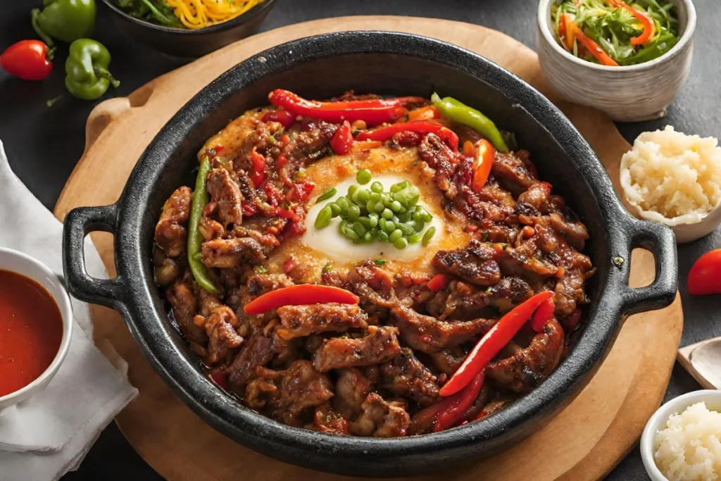 Appetizing Pepper Lunch dish showcasing sizzle and steam.