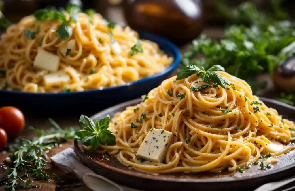 Step-by-step collage of Brie Pasta preparation