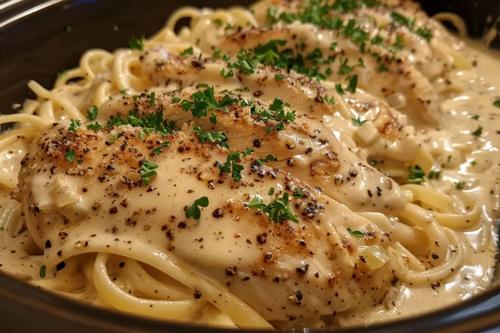 chicken alfredo crockpot with jar sauce