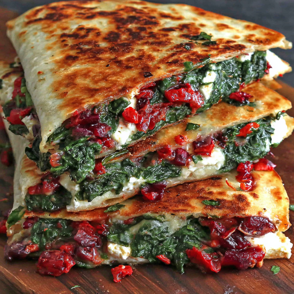 Delicious Mediterranean Spinach Feta Quesadillas Recipe - directions