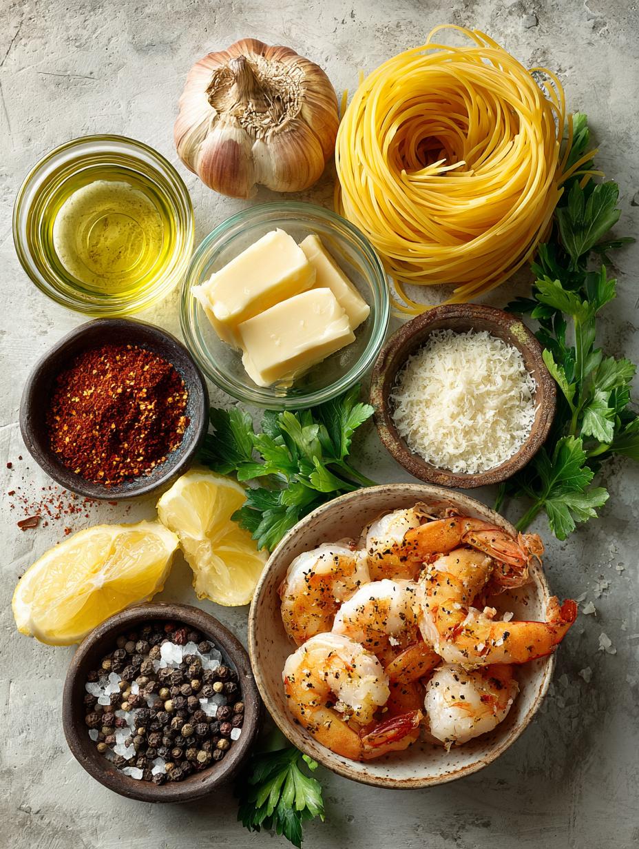 fresh ingredients for Shrimp Scampi Pasta Bake