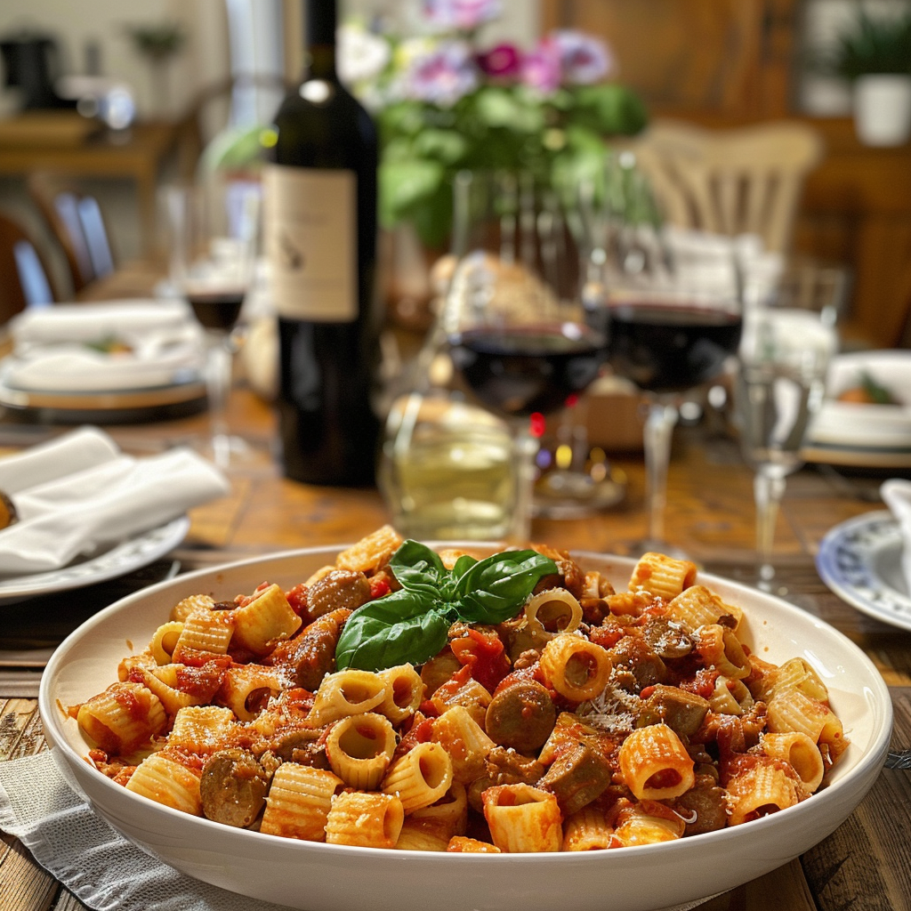 how to make Spicy Calabrian Chili & Sausage Pasta With Creamy Tomato Sauce For A Crowd step by step