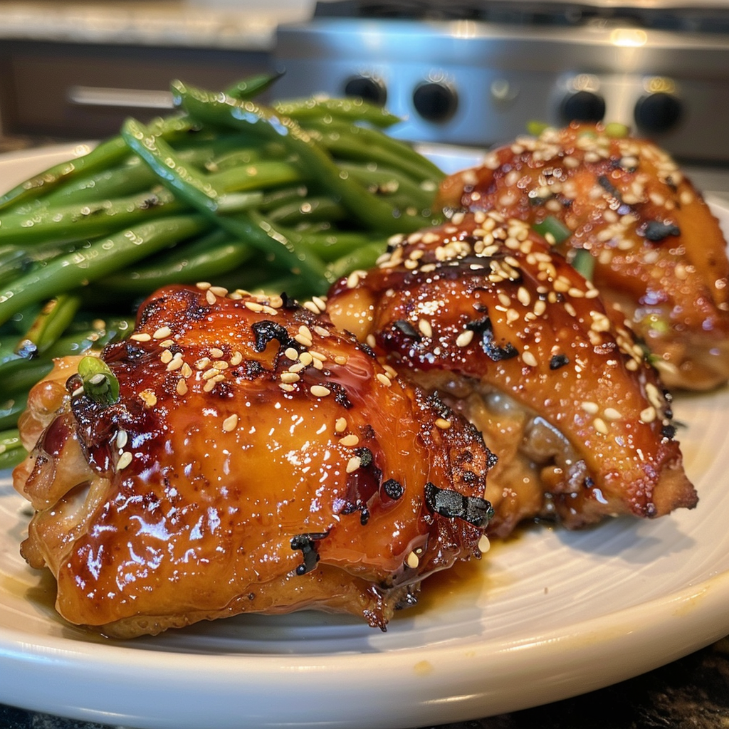 how to make Crispy Air Fryer Gochujang Glazed Chicken Thighs With Sesame Green Beans For A Flavorful Weeknight Dinner step by step