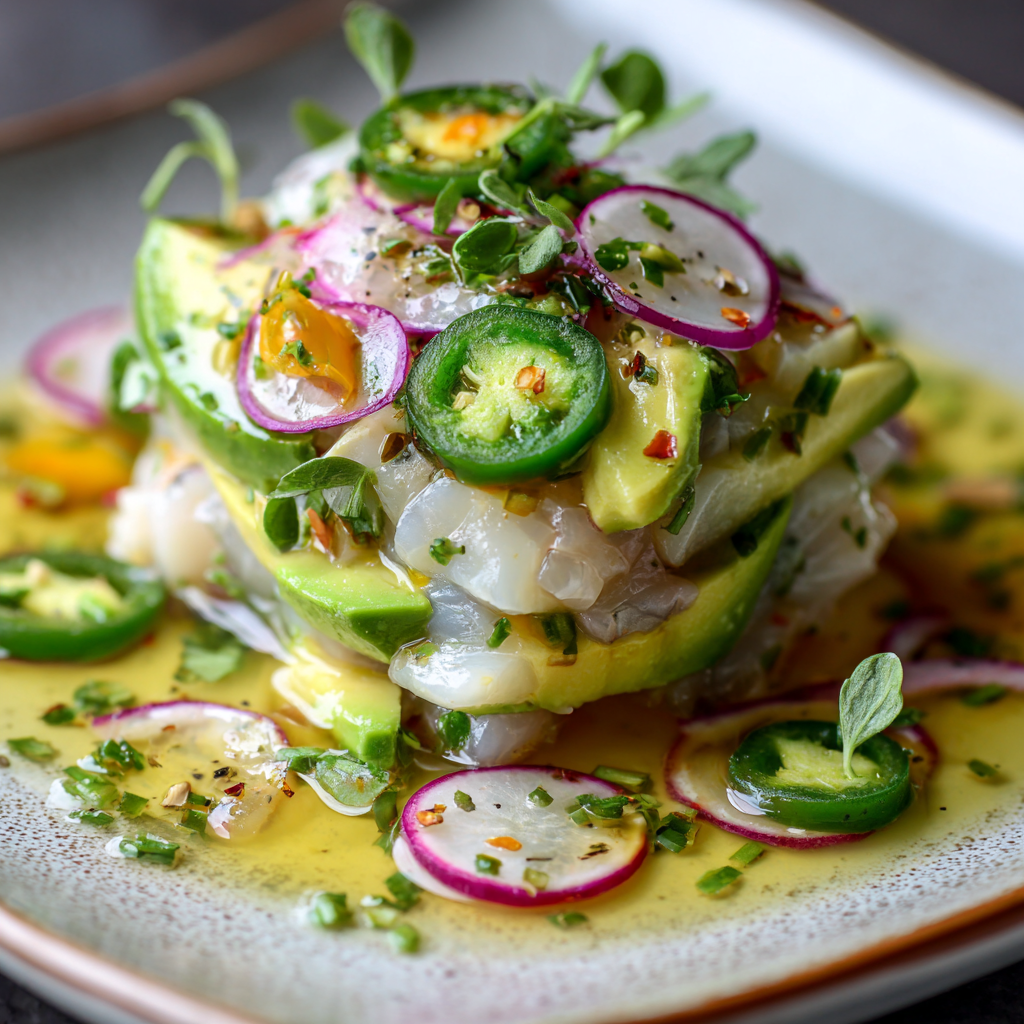 how to make Fresh Halibut Ceviche With Avocado And JalapeñO, No Cooking Required step by step