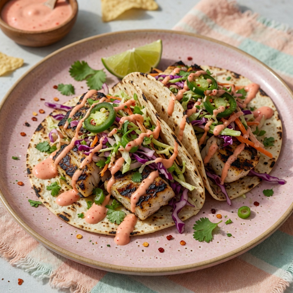 how to make Grilled Mahi Mahi Fish Tacos With A Crunchy Slaw And Sriracha Mayo step by step