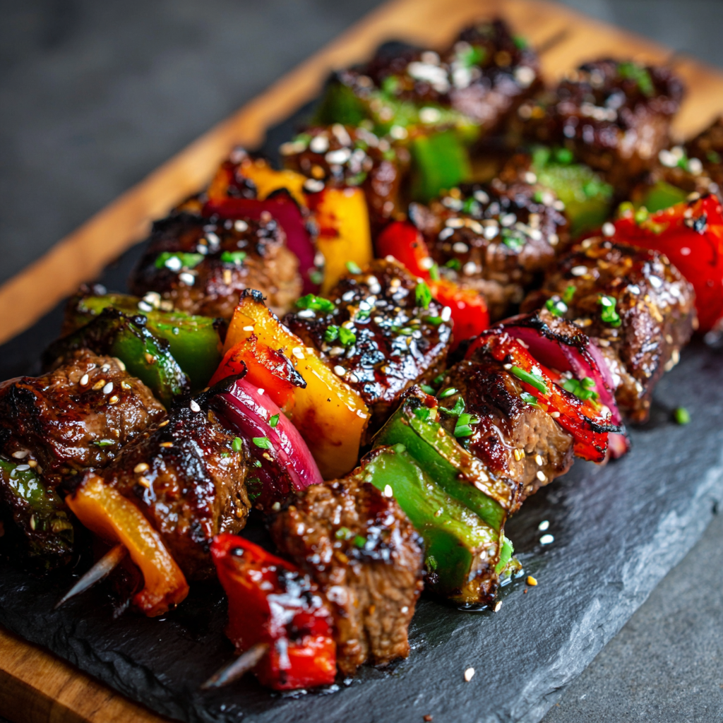 how to make Juicy Teriyaki Beef Skewers With Bell Peppers For The Ultimate Summer BBQ step by step