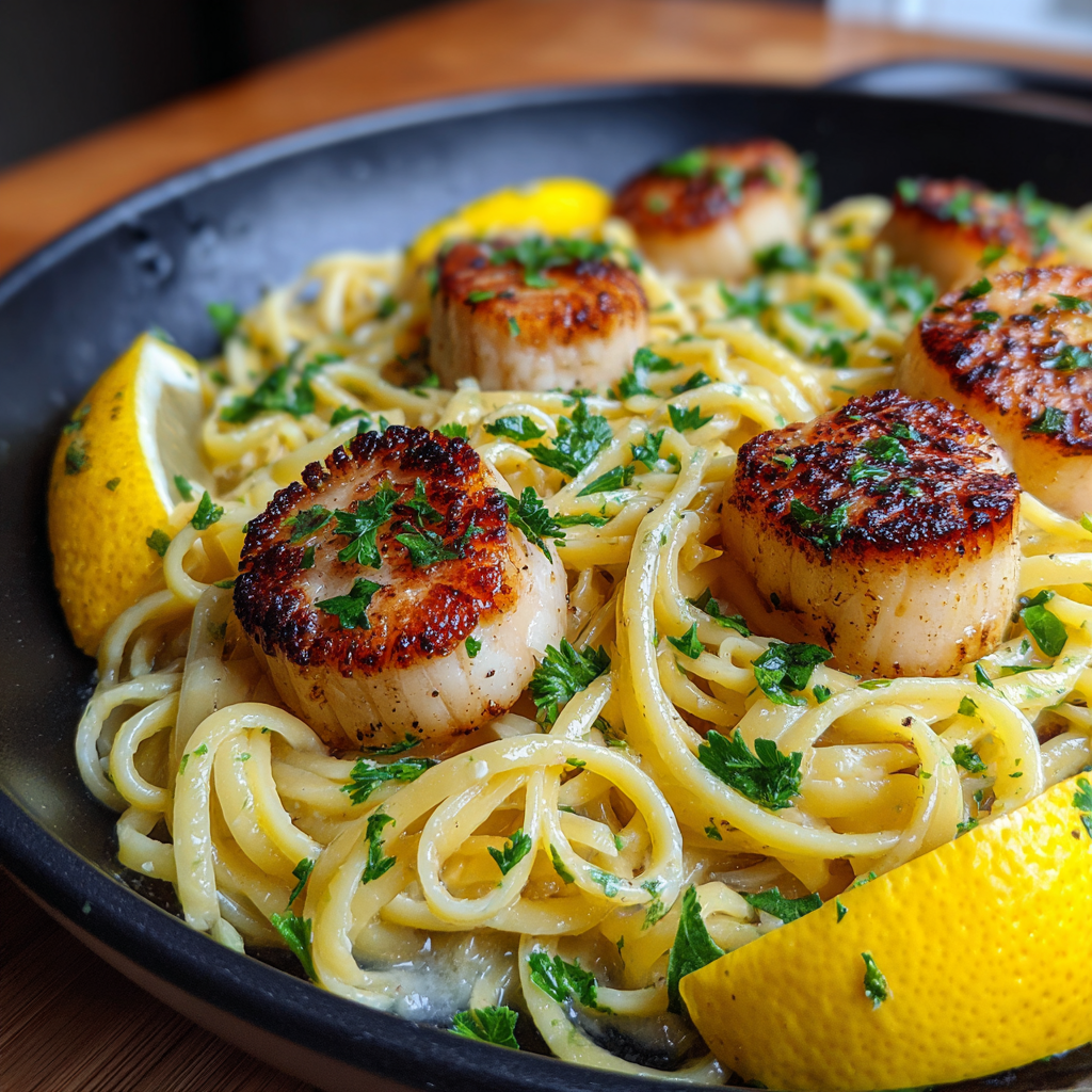 how to make Light And Lemony Linguine With Pan-Seared Scallops And Fresh Parsley step by step