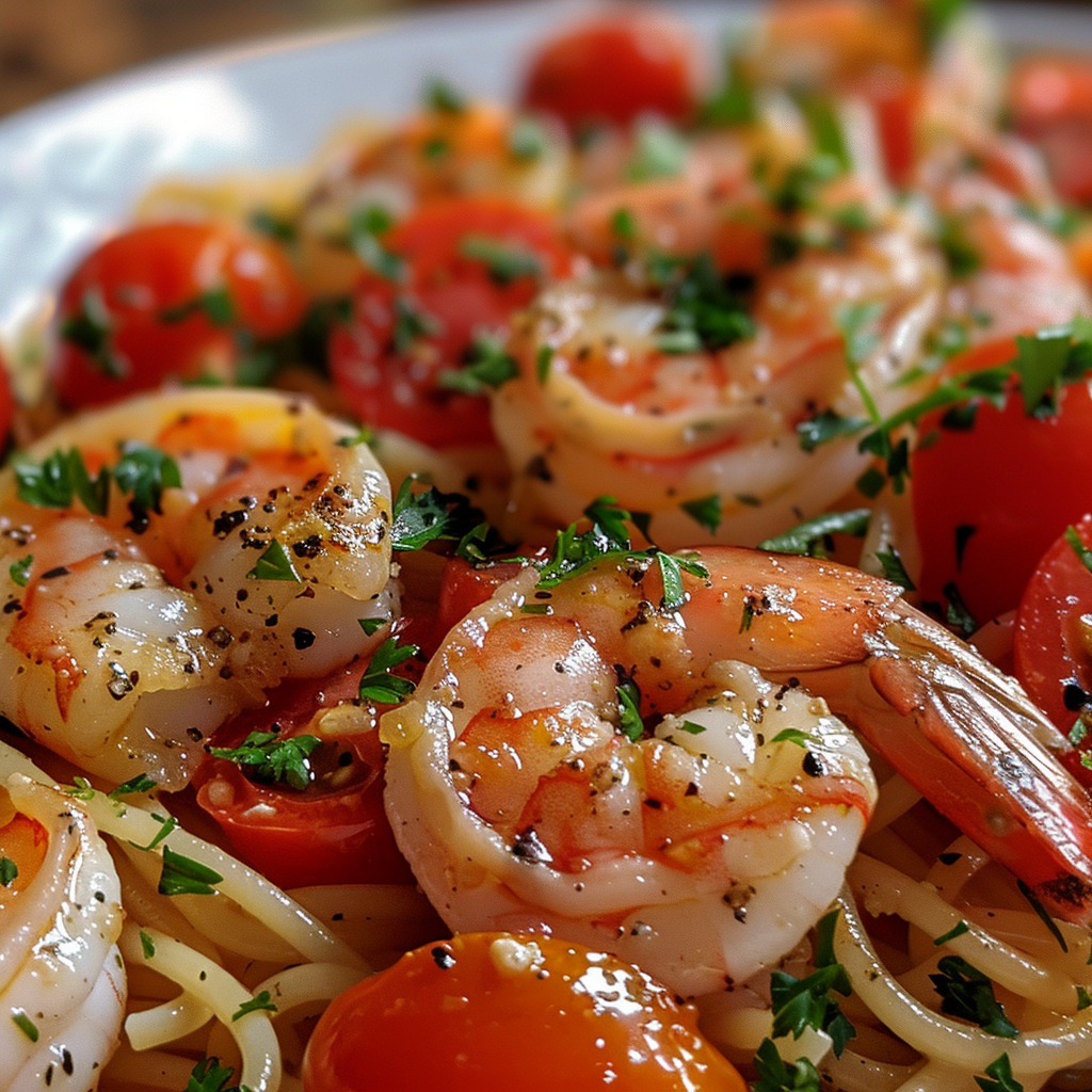 how to make Quick & Zesty Lemon Garlic Shrimp Scampi With Cherry Tomatoes & Angel Hair Pasta For Busy Weeknights step by step