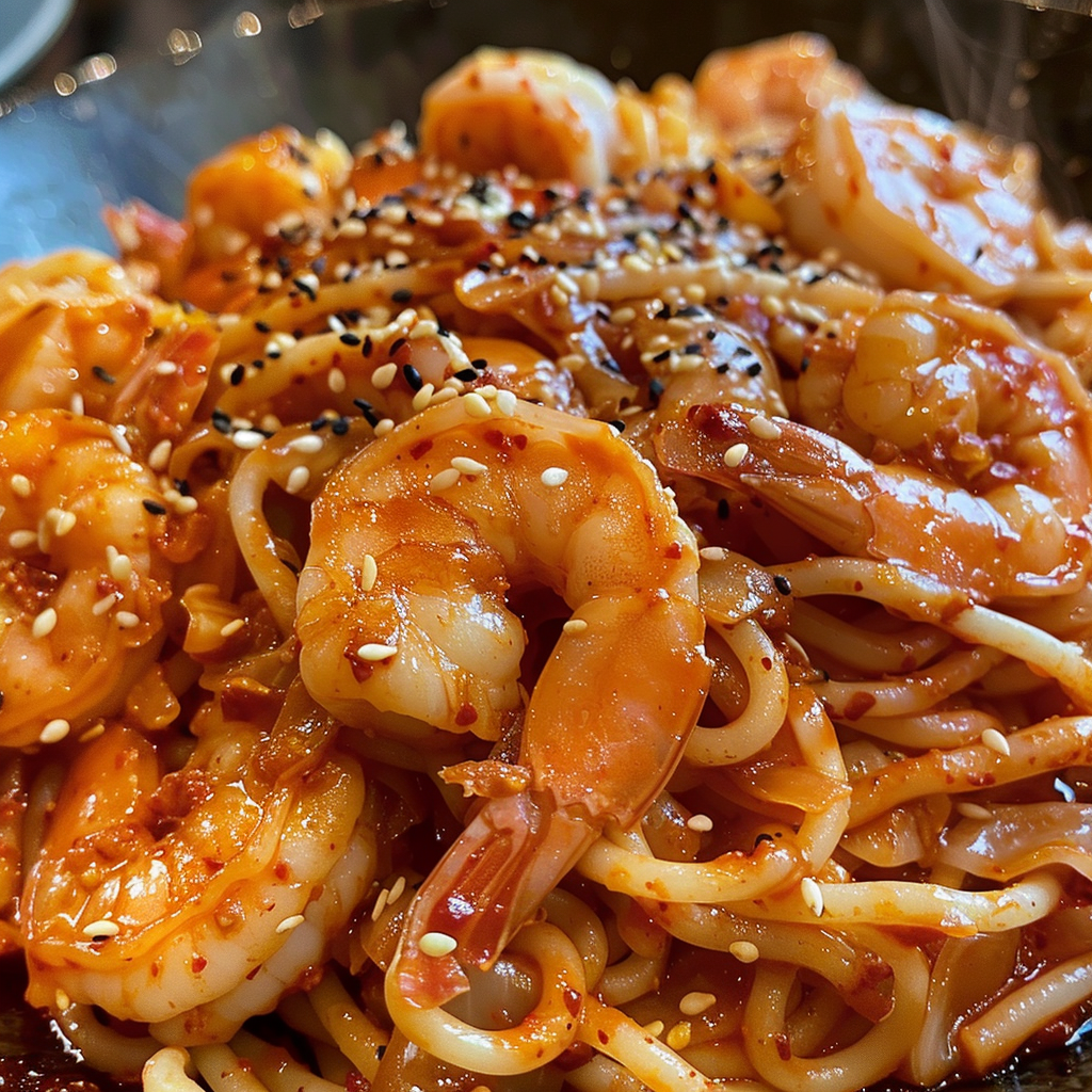 how to make Speedy 20-Minute Spicy Gochujang Shrimp Pasta With Napa Cabbage And Toasted Sesame Seeds For A Flavorful Weeknight Dinner step by step
