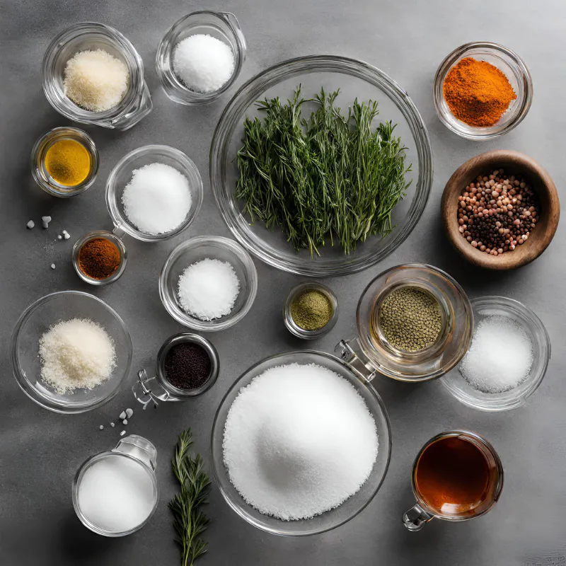 Ingredients for chicken brine laid out on a kitchen counter.