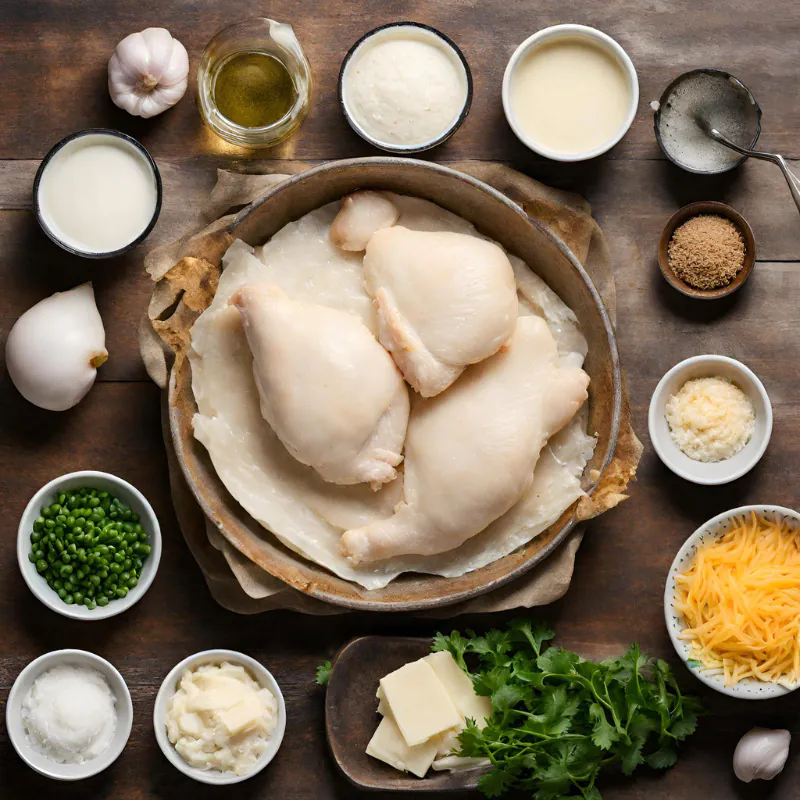 Collage of Parmesan Chicken ingredients with nutritional information.