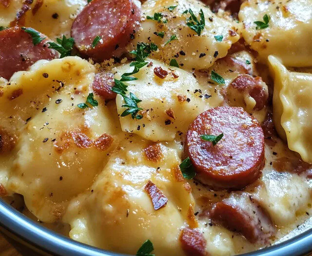 Crockpot Pierogi Casserole with Kielbasa