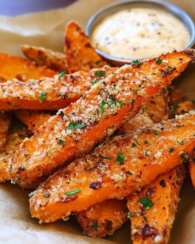 Garlic Parmesan Sweet Potato Wedges