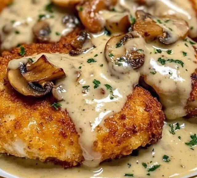 Golden Crispy Chicken with Parmesan Mushroom Sauce