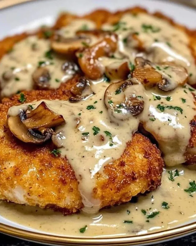 Golden Crispy Chicken with Parmesan Mushroom Sauce