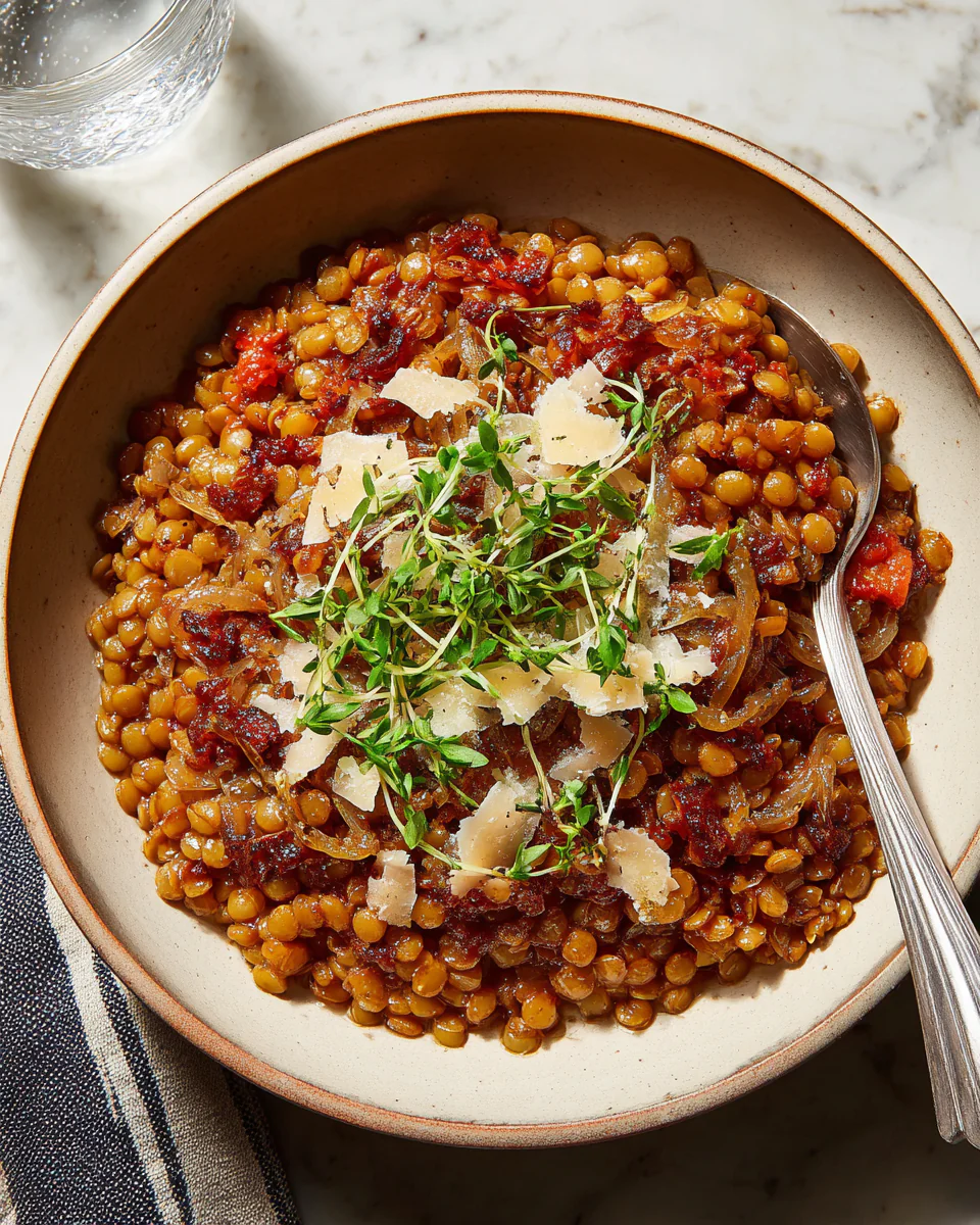 Hearty Lentils With Caramelized Onions recipe