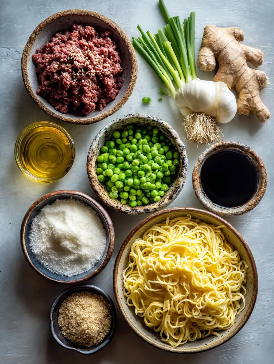 fresh ingredients for Korean Beef Noodles