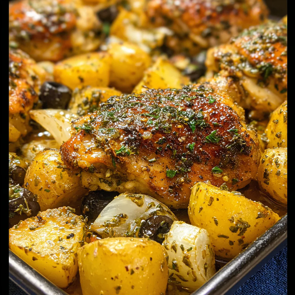a serving of One-Pan Mediterranean Chicken And Potatoes