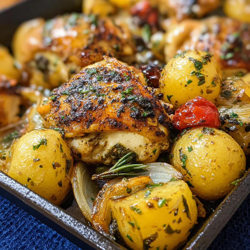 fresh ingredients for One-Pan Mediterranean Chicken And Potatoes