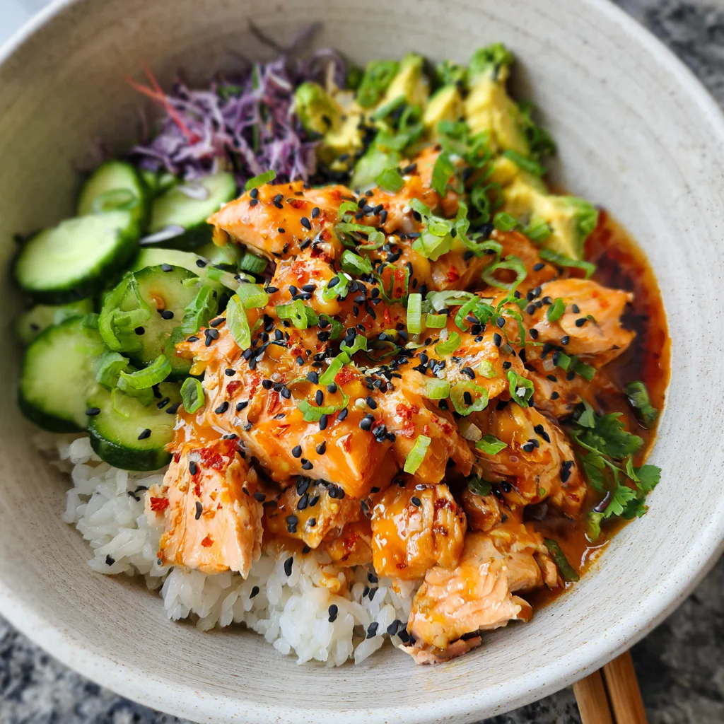 a serving of Bang Bang Salmon Bowl