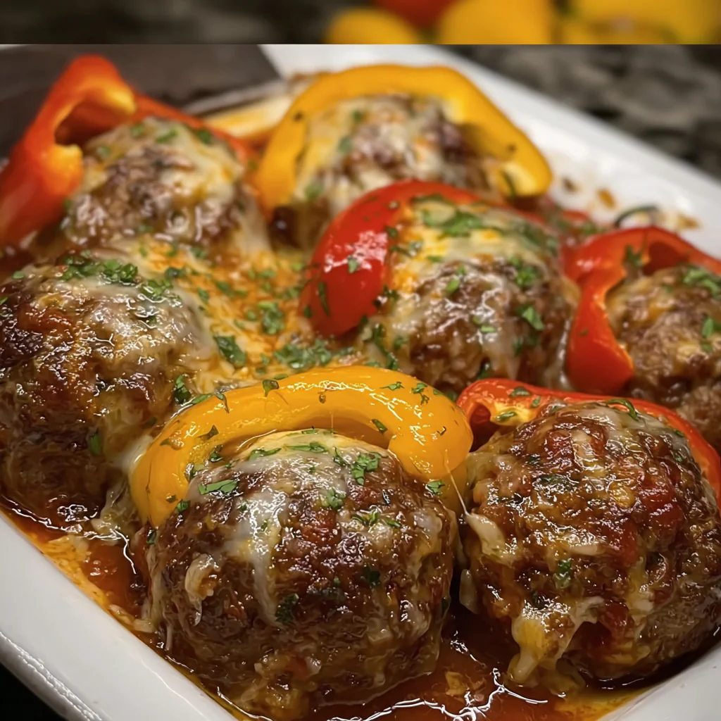 how to make Cheesy Stuffed Meatballs With Peppers step by step