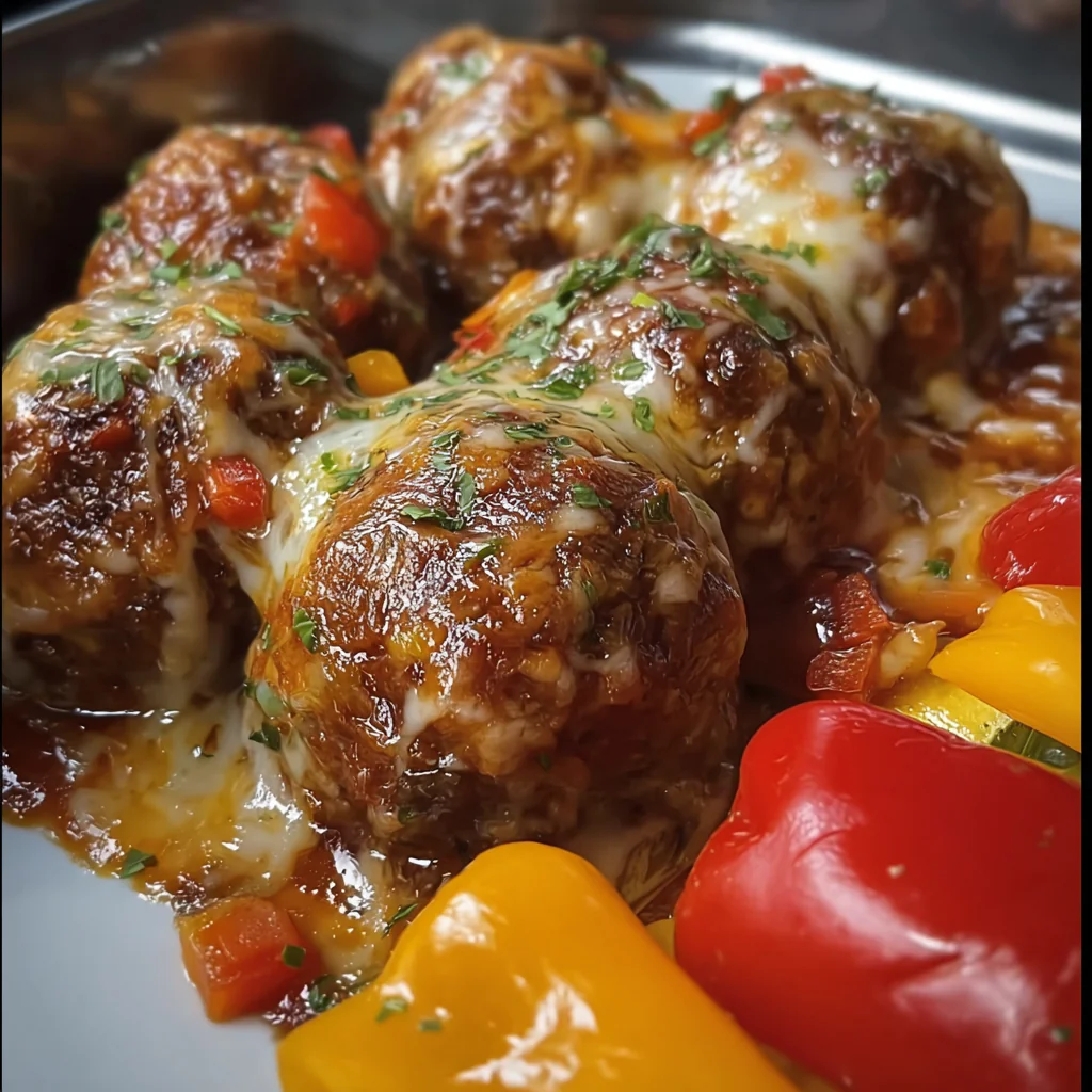 fresh ingredients for Cheesy Stuffed Meatballs With Peppers