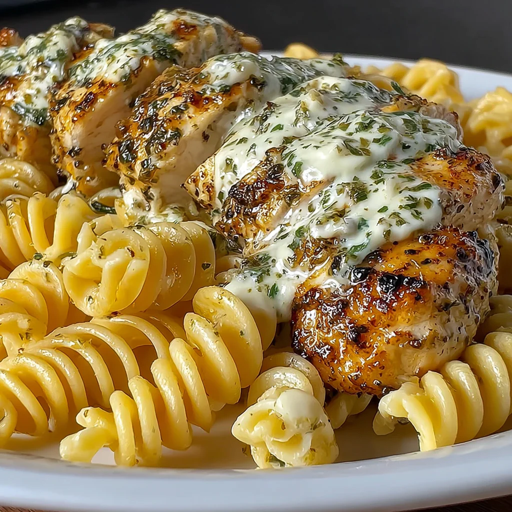fresh ingredients for Garlic Herb Chicken With Creamy Mozzarella Parmesan Rotini