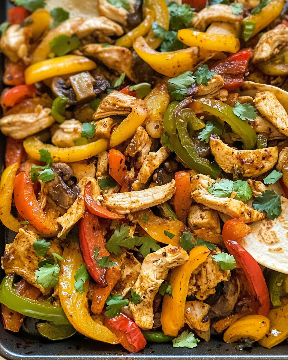 a serving of Sheet Pan Chicken Fajitas