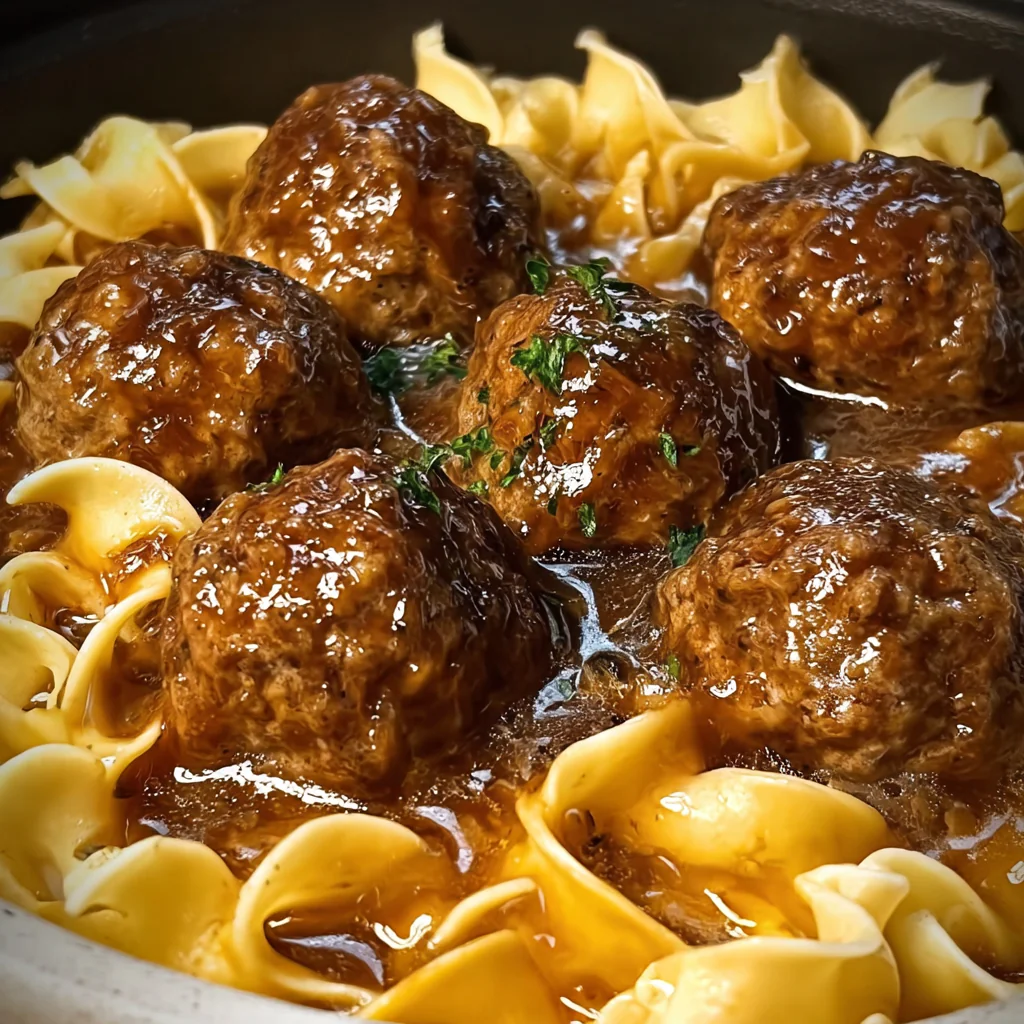 fresh ingredients for Slow Cooker Meatballs And Noodles