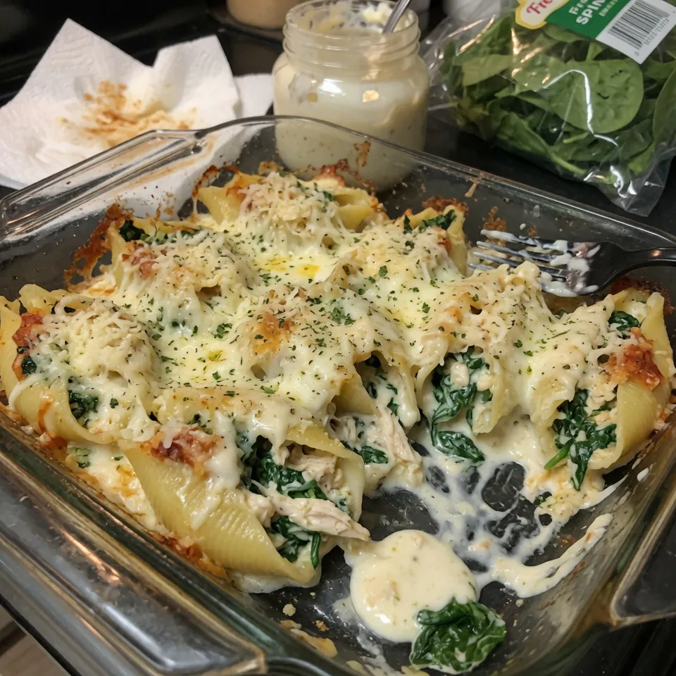 how to make Chicken Alfredo Stuffed Shells With Spinach step by step