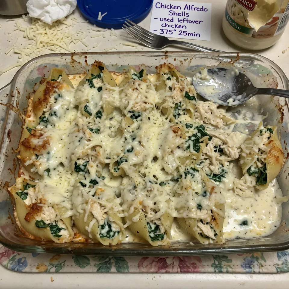 fresh ingredients for Chicken Alfredo Stuffed Shells With Spinach