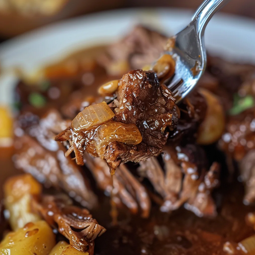 fresh ingredients for Comforting Slow Cooker Beef Pot Roast With Root Vegetables & Red Wine Gravy