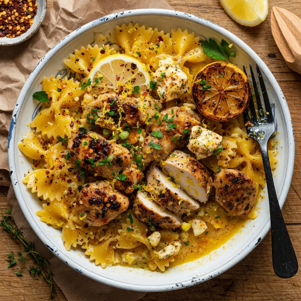 fresh ingredients for Cowboy Butter Lemon Bowtie Chicken Recipe