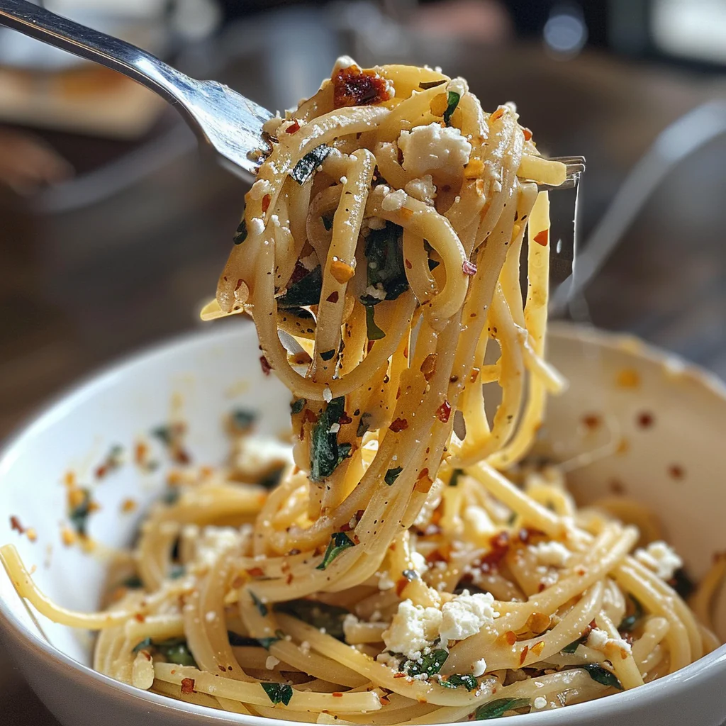 how to make Creamy One-Pot Sun-Dried Tomato & Spinach Pasta With Feta For An Easy Vegetarian Dinner step by step