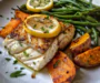 Crispy Pan-Seared Lemon Herb Halibut with Roasted Sweet Potatoes & Green Beans: A Quick & Healthy Weeknight Dinner