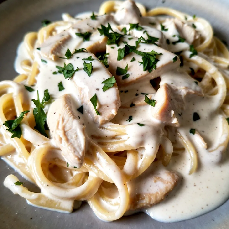 fresh ingredients for Creamy Chicken Alfredo Pasta Easy Recipe