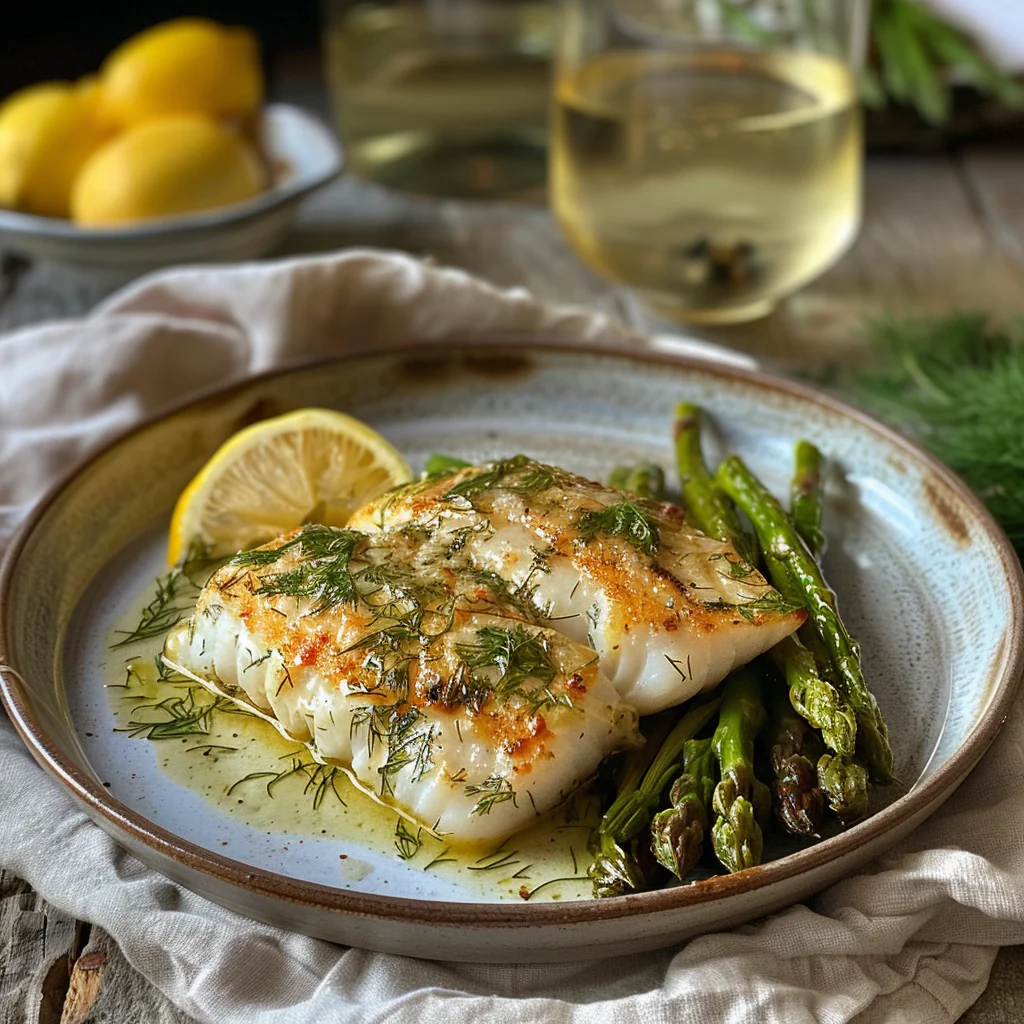 how to make Flaky Baked Cod With Lemon-Dill Butter Sauce & Roasted Asparagus: 30-Minute Seafood Dinner step by step