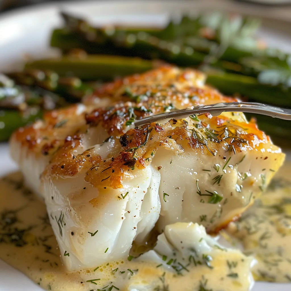 fresh ingredients for Flaky Baked Cod With Lemon-Dill Butter Sauce & Roasted Asparagus: 30-Minute Seafood Dinner